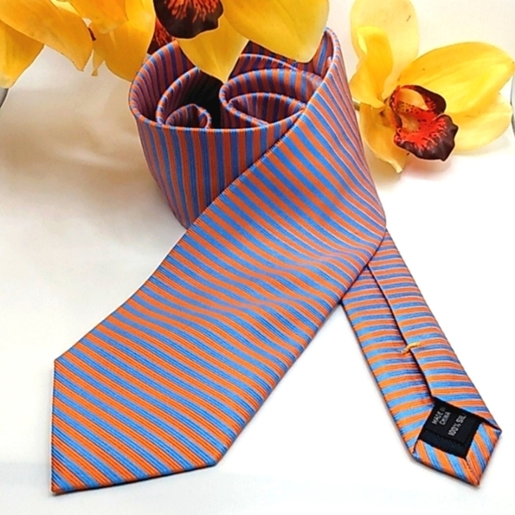 NAUTICA BLUE ORANGE STRIPE 100% SILK NECKTIE - Picture 1 of 5